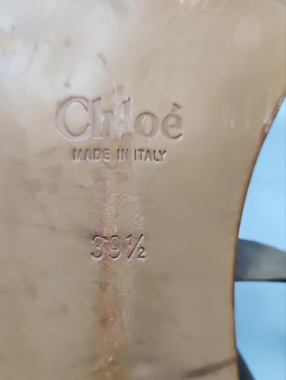 Chloe Brown Leather Strappy Gold Block  Sandals Size 39.5
